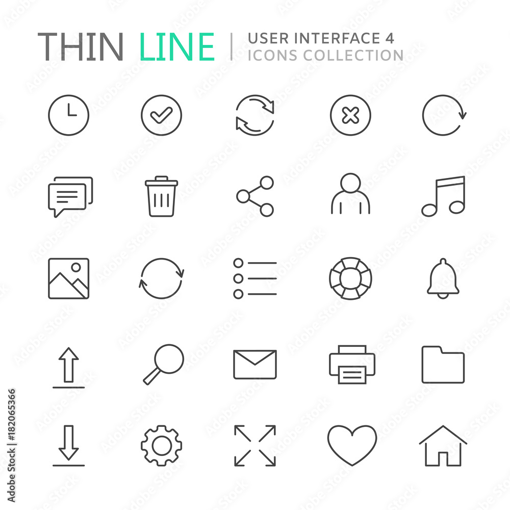 Collection of user interface thin line icons