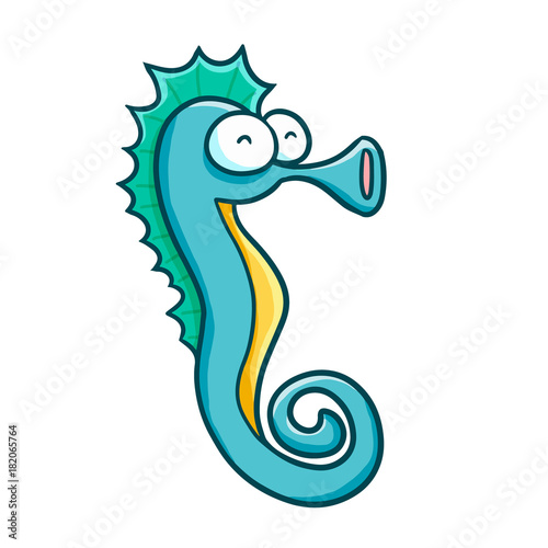 Funny and cute blue green seahorse - vector. © ogieurvil