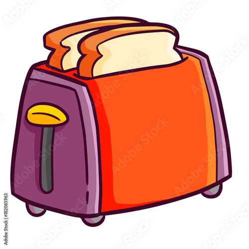 Cool and funny red purple toaster with breads in it - vector.