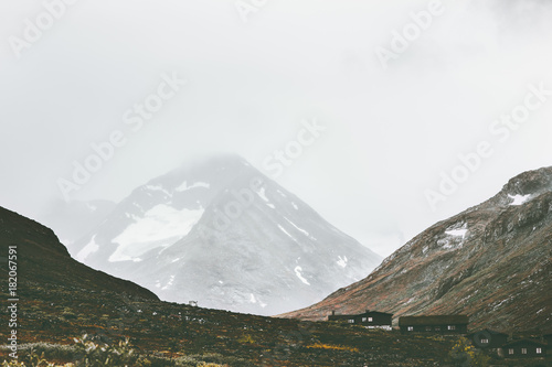 Foggy Mountains Landscape in Jotunheimen national park Norway Travel scandinavian scenery photo