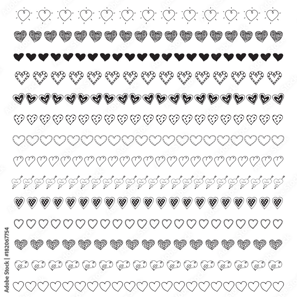 Hand drawn vector of black cute doodle heart border elements collection for love valentine getting card