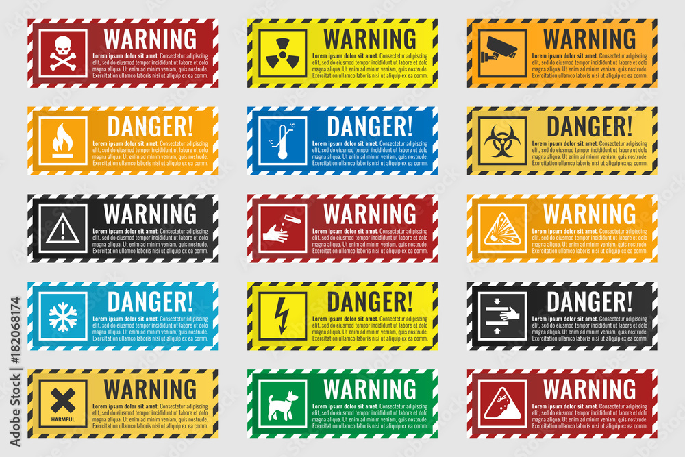 danger sign banner with warning text, vector illustration - obrazy, fototapety, plakaty 