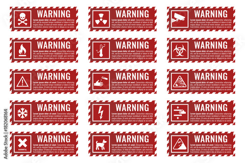 signs warning of the danger - fire, high voltage, toxic, temperature