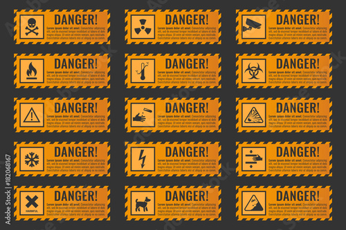 warning sign banner with danger text, vector illustration