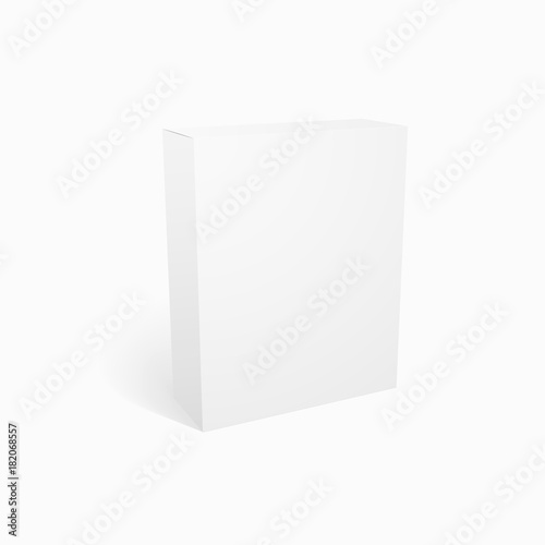 Clean white blank empty realistic vector paper box package mockup on white background
