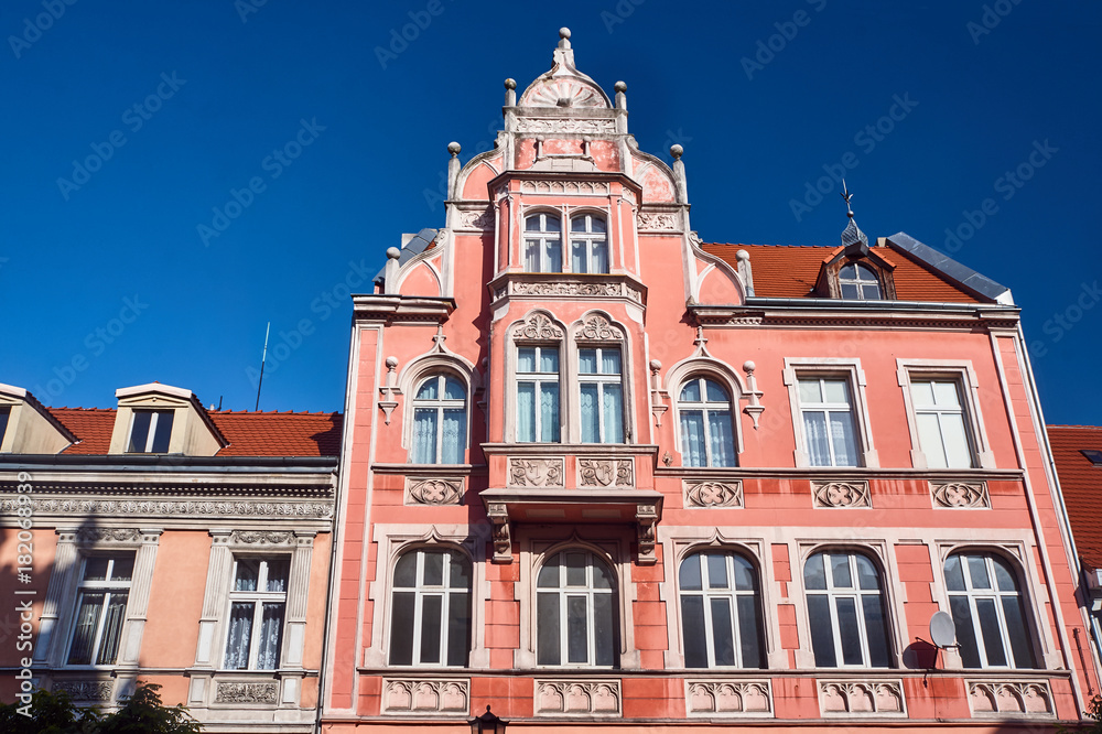 Facade of Art Nouveau apartment house in Gniezno.