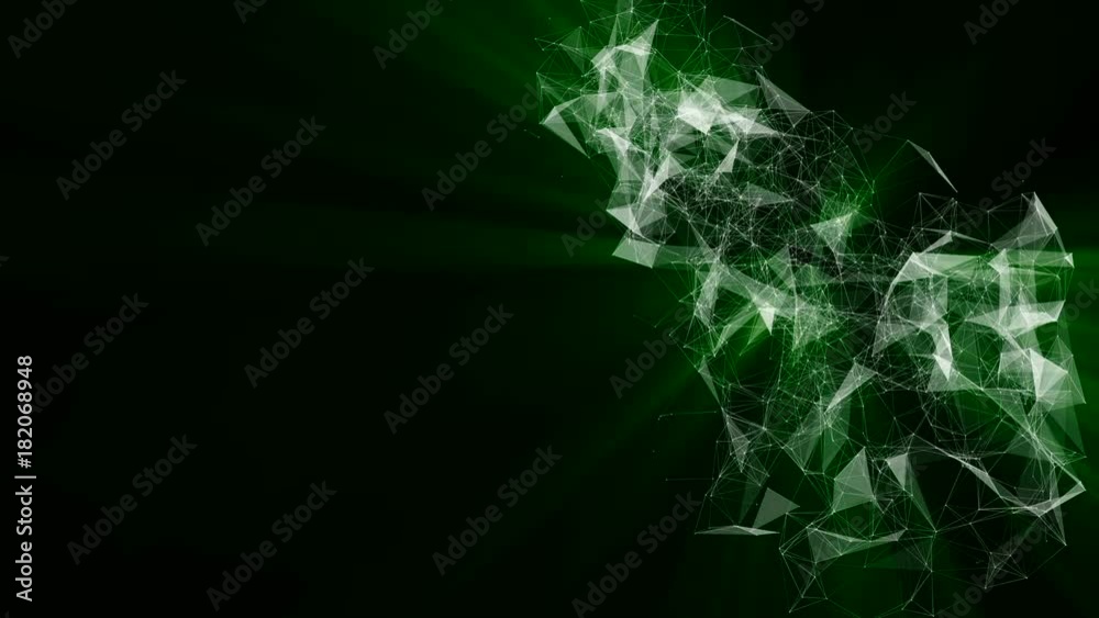 low polygonal grid moves slowly against a black background. 3d rendering. green rays low polygonal grid moves slowly against a black background. 3d rendering. green rays