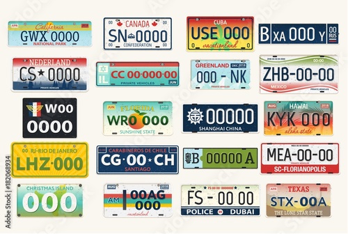 Automobile or car vehicle registration plates