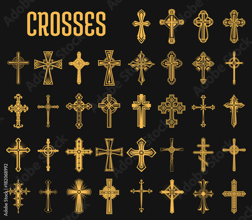 Set of isolated crosses of christian religion