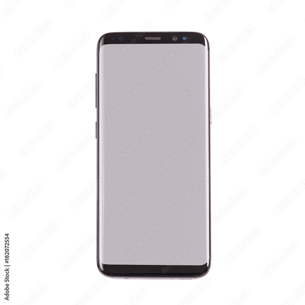 New version of smartphone with blank screen over white New version of smartphone with blank screen over white