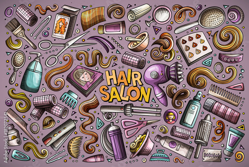 Vector cartoon set of Hair salon theme objects