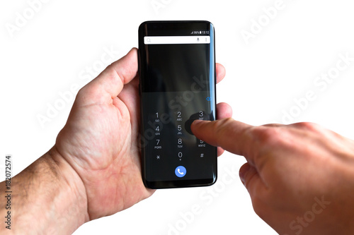 Touch screen smartphone in hands isolated over white