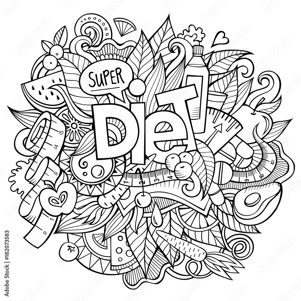 Diet hand lettering and doodles elements