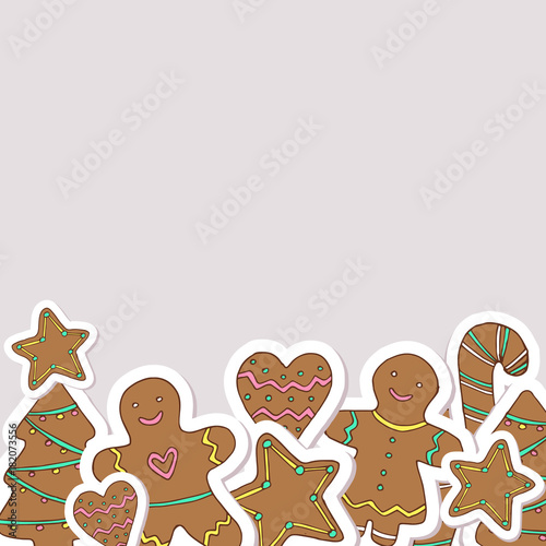 Vector Christmas gingerbread cookies decorative frame. Hand drawn holidays decoration, blank template