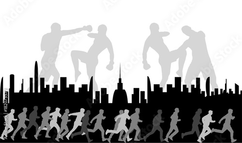 Silhouettes sports people.Poster.