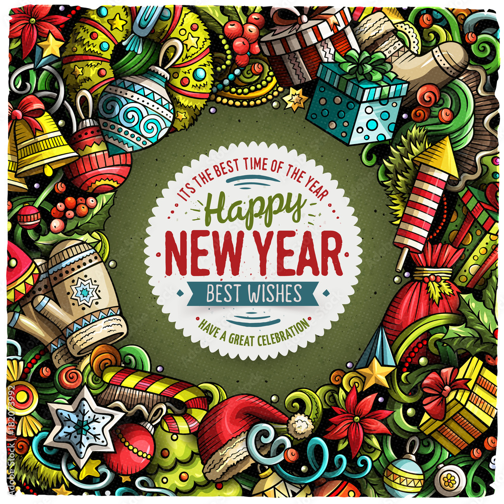 Cartoon vector doodles New Year illustration Cartoon vector doodles New Year illustration