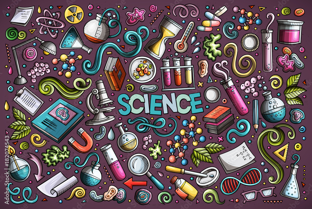 Vector cartoon set of Science theme objects and symbols Vector cartoon set of Science theme objects and symbols