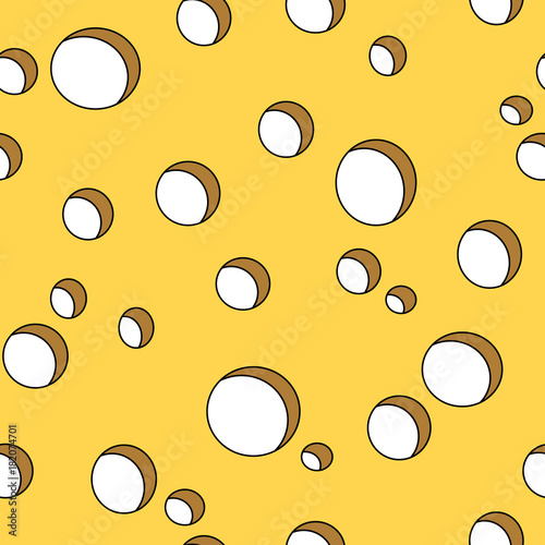 vector illustration cheese background - seamless yellow cheese hole pattern in cartoon / comic style on white background