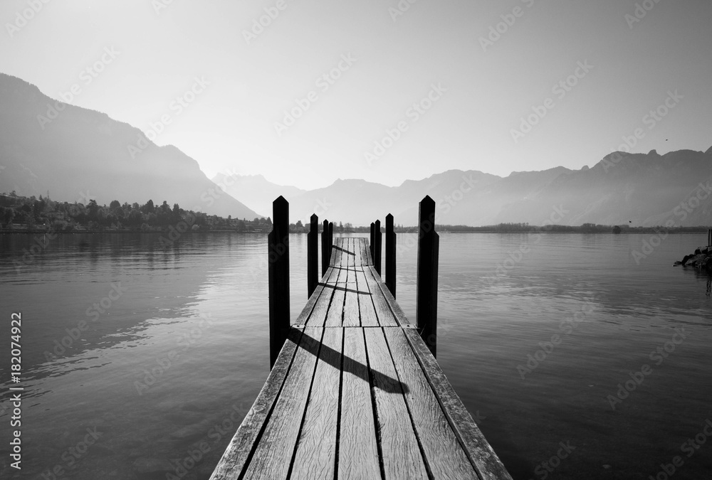 Fototapeta black and white wooden bridge