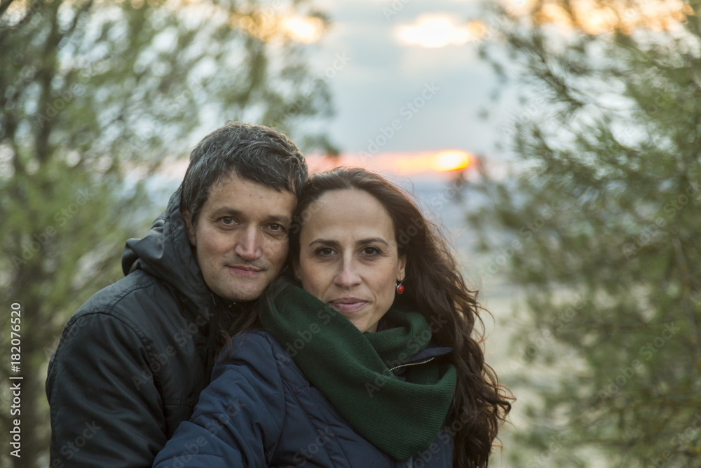 portrait of happy couple in winter