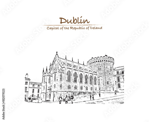 Canvas Print Hand drawn sketch of Dublin Castle, Ireland in vector illustration