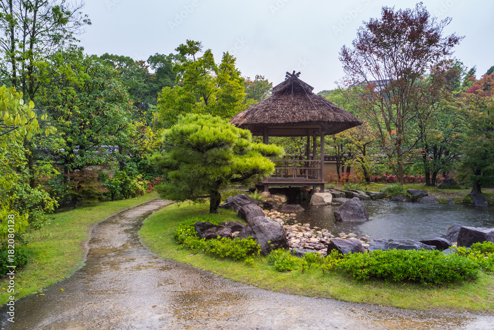 HIMEJI,JAPAN - October 22, 2017 Beautiful Japanese garden in autumn HIMEJI,JAPAN - October 22, 2017 Beautiful Japanese garden in autumn