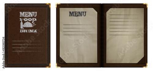 restaurant menu notebook in brown leather binding