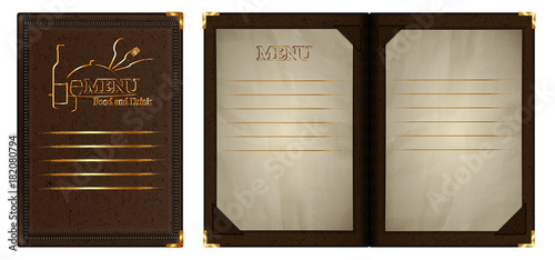 restaurant menu pattern gold from leather open notepad