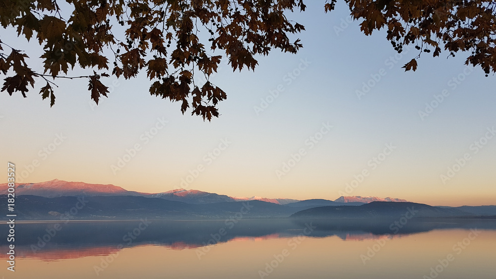 evening colors in lake Pamvotis Ioannina Greece twilight