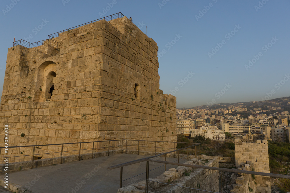 Crusader castle in Beirut, Lebanon with city in the background