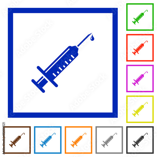 Syringe with drop flat framed icons