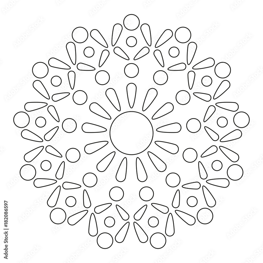 Simple Mandala. Round Element For Coloring Book. Black Lines on White Background. Abstract Geometric Ornament. Vector.