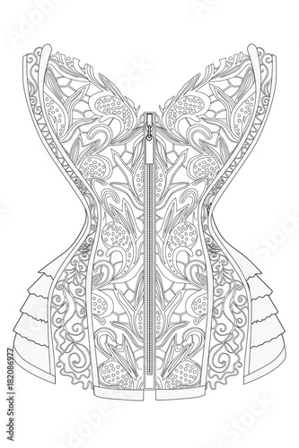 Coloring  page for adults. Corset with lace. Art Therapy. Line art illustration.