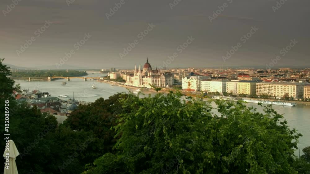Wide pan across the River Danube from Parliament to Chain Bridge Shot on a sunny autumn afternoon Wide pan across the River Danube from Parliament to Chain Bridge Shot on a sunny autumn afternoon