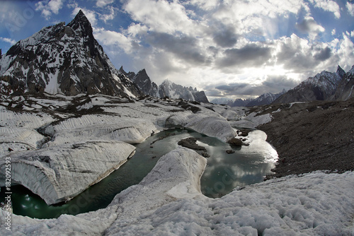 Baltoro Glacier and high mountains K2 and Broadpok and Concordia base camp in Pakistan Karakorum photo
