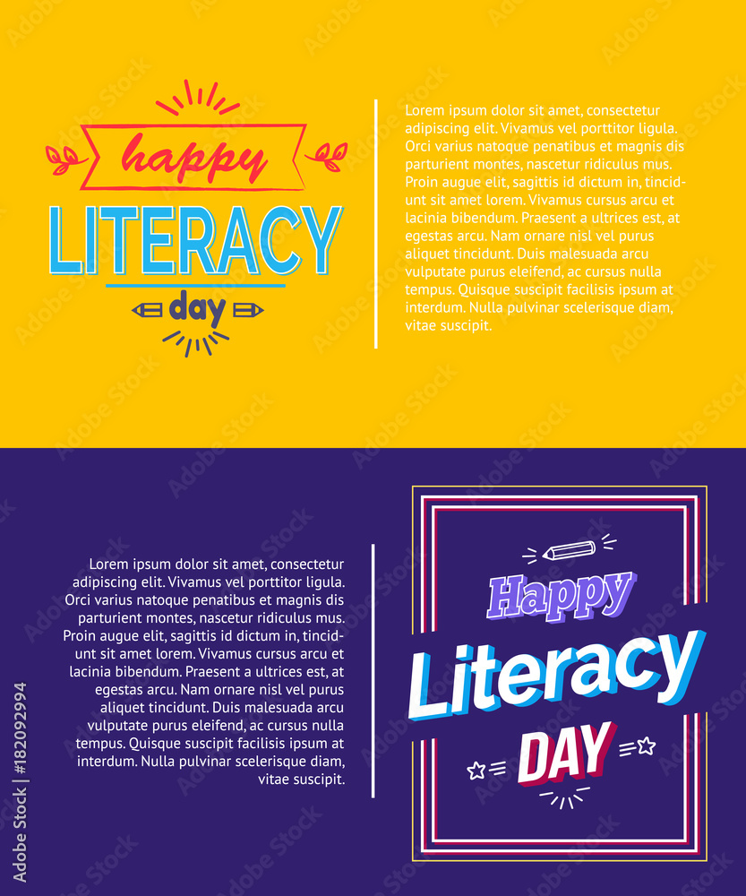 Happy Literacy Day Posters Set Vector Illustration Happy Literacy Day Posters Set Vector Illustration