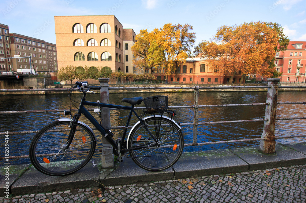 Parked bike in the autumn Berlin