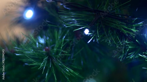 Pan Over A Christmas Tree With Flickering Lights, Winter Holiday, Christmas