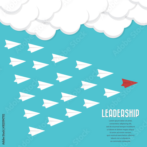 Red paper airplane as a leader among others, leadership, teamwork, motivation, stand out of the crowd concept, EPS10 vector