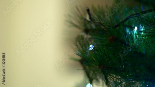 Pan Over A Christmas Tree With Flickering Lights, Winter Holiday, Christmas