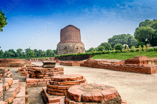 Dhamek Stupa is a massive stupa located at Sarnath, Varanasi,India.  photo