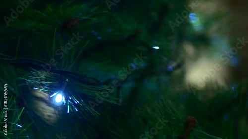 Pan Over A Christmas Tree With Flickering Lights, Winter Holiday, Christmas