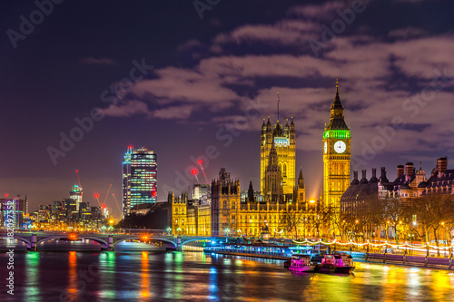 Westminster Palace and Big Ben at night in London