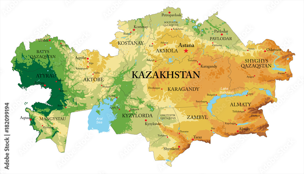 Obraz premium Kazakhstan relief map