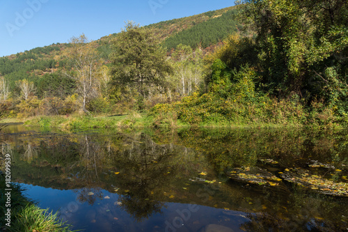 Fototapeta Naklejka Na Ścianę i Meble -  Autumn Landscape of Iskar River near Pancharevo lake, Sofia city Region, Bulgaria
