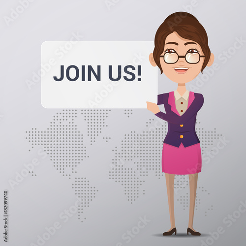 Business Woman with Join Us Sign illustration