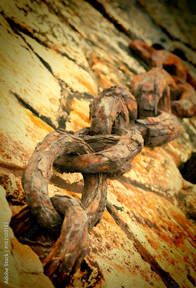Anchor chain of a vessel on a mooring selective focus Anchor chain of a vessel on a mooring selective focus