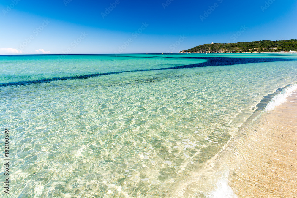 crystal clear water on Pampelonne beach near Saint Tropez, French riviera, cote d'azur, France