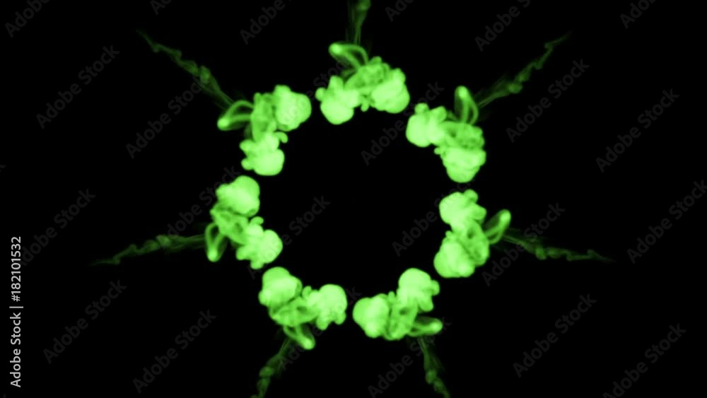 Fluorescent bright green tint drop in water forming circle. This is 3d render shot in slow motion for ink backgrounds or ink effects in compositing with alpha channel, use luma matte like alpha mask Fluorescent bright green tint drop in water forming circle. This is 3d render shot in slow motion for ink backgrounds or ink effects in compositing with alpha channel, use luma matte like alpha mask