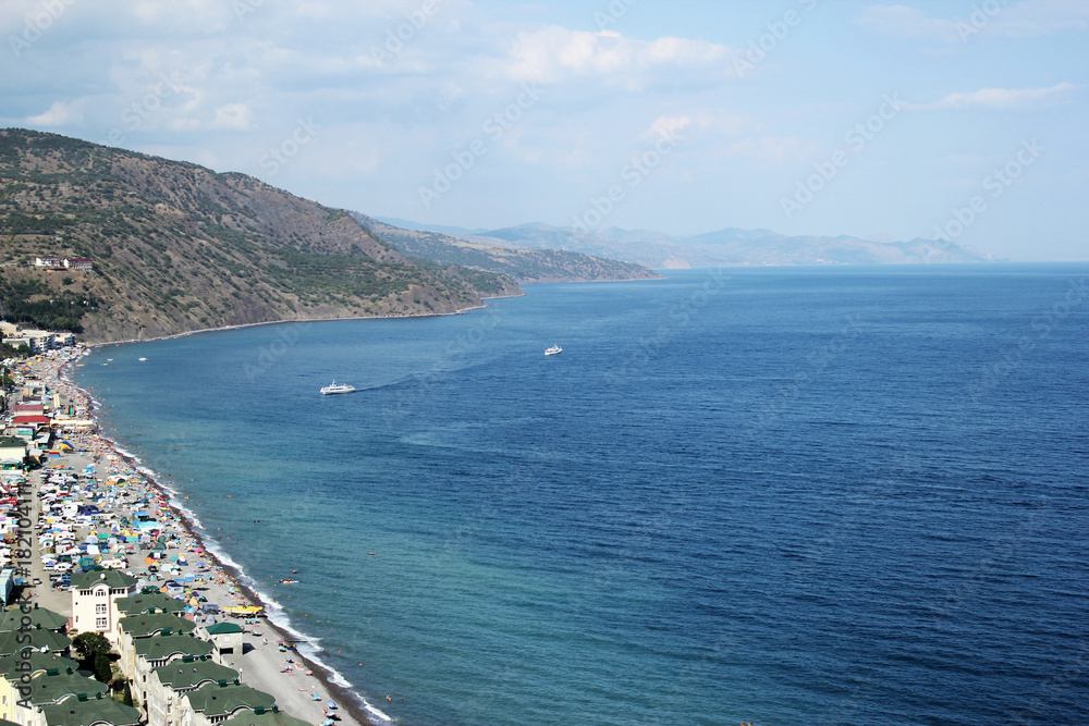 Obraz premium Landscape view to the mountains and sea. Coast of the Black Sea, Crimea 